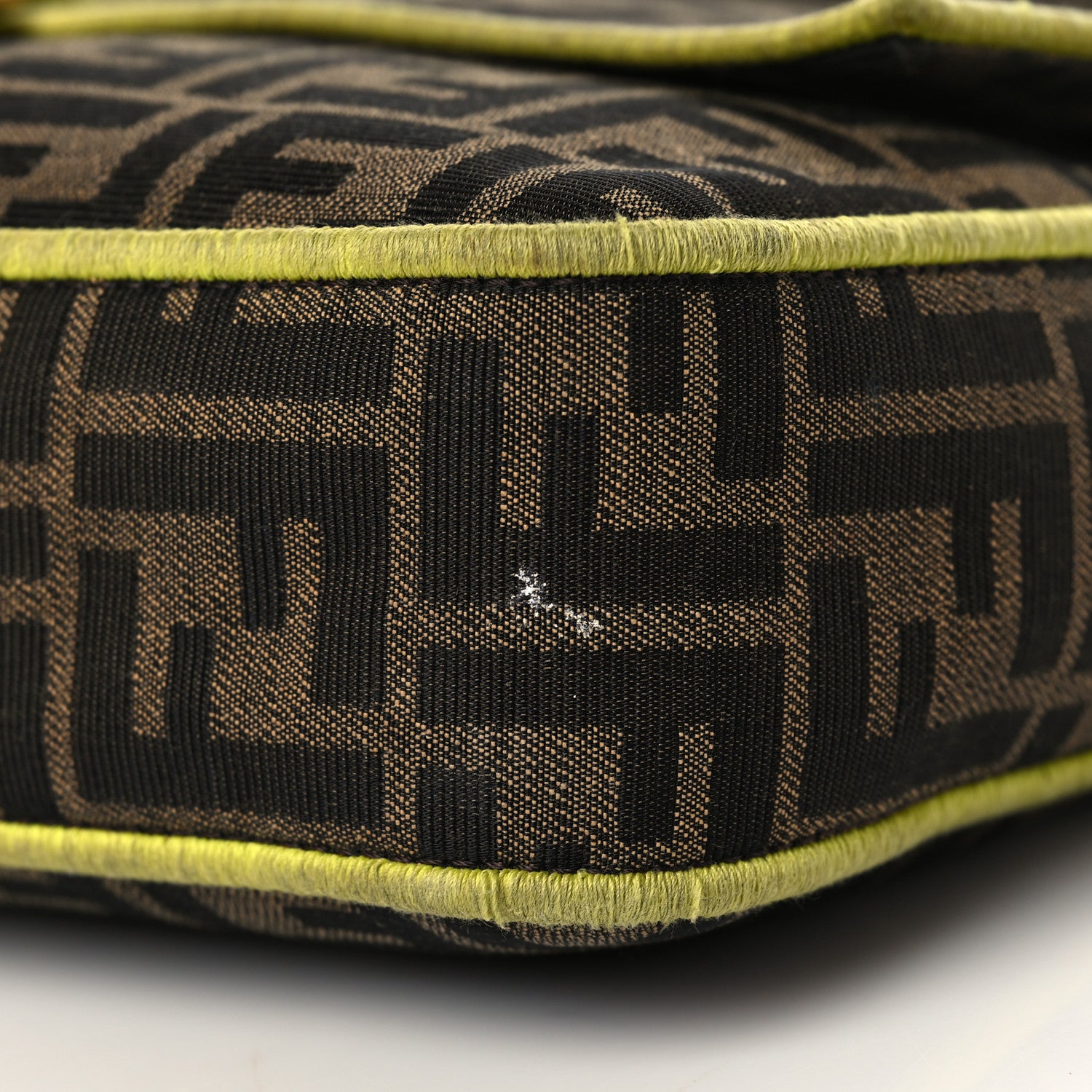 Fendi Fabric Jacquard FF 1974 Large Baguette Tobacco Moro Giallo Fluo 12 of 13