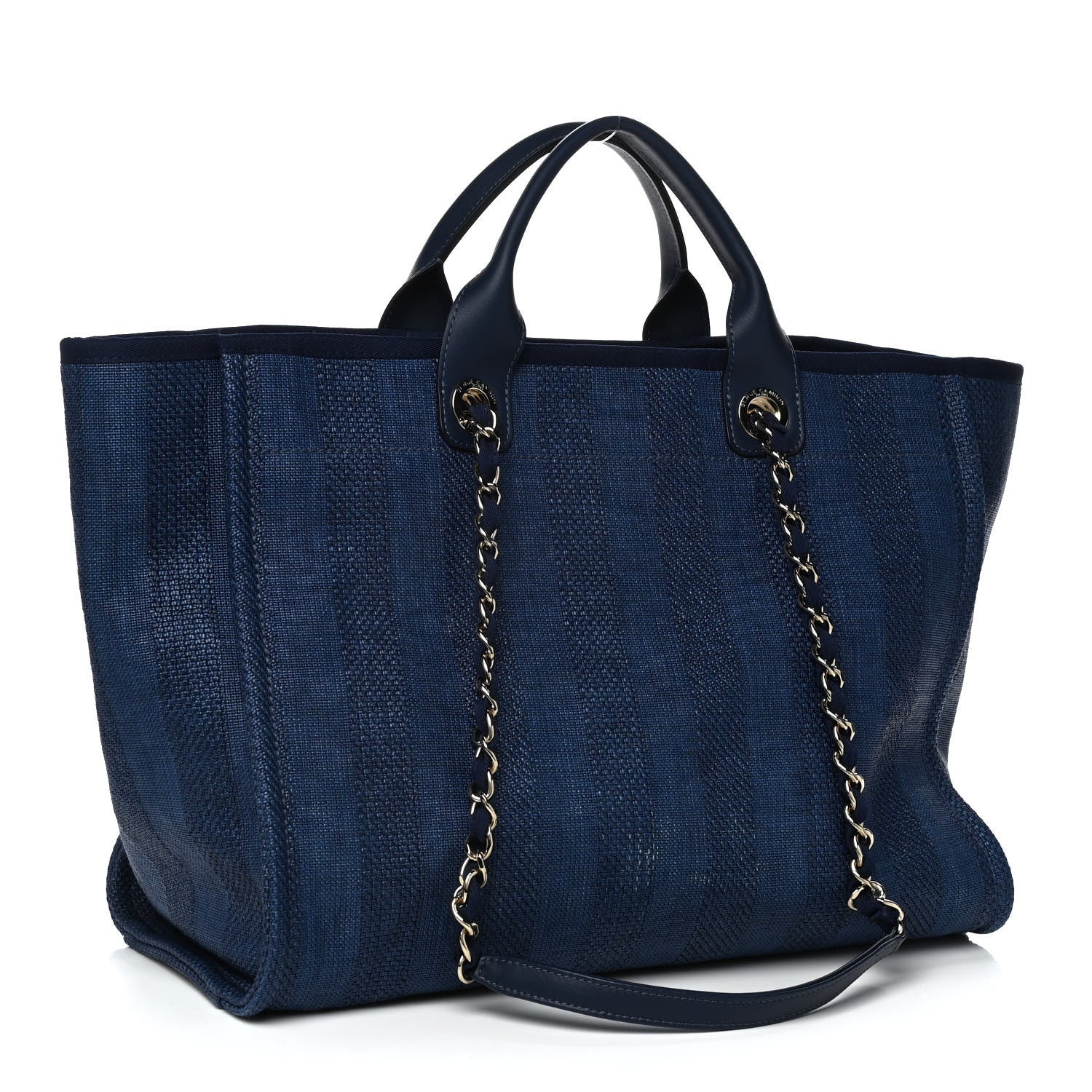 Chanel Mixed Fibers Striped Medium Deauville Tote Navy Blue 3 of 11