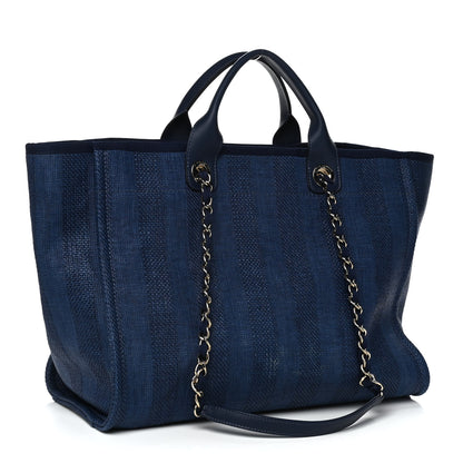 Chanel Mixed Fibers Striped Medium Deauville Tote Navy Blue 3 of 11