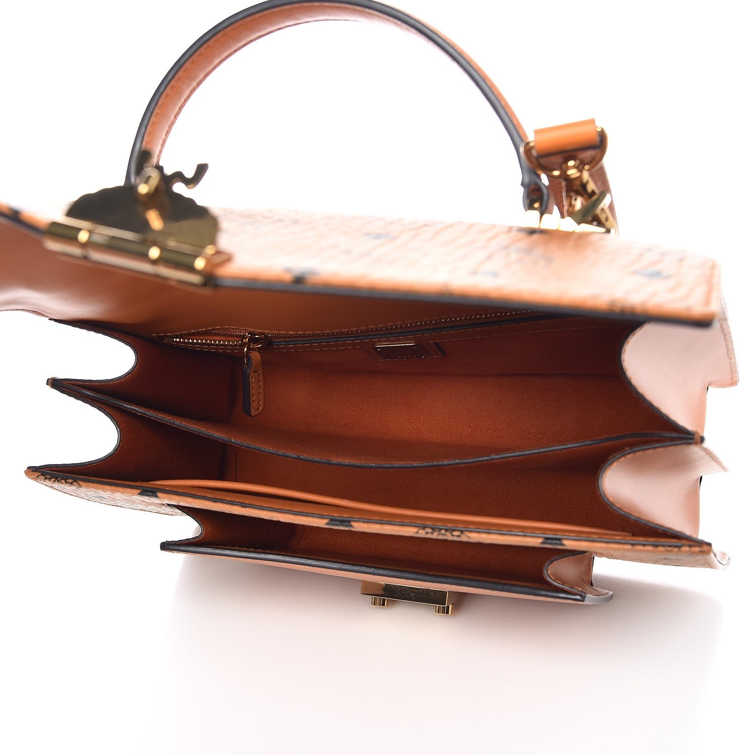 MCM Visetos Medium Patricia Pocket Satchel Cognac 5 of 10