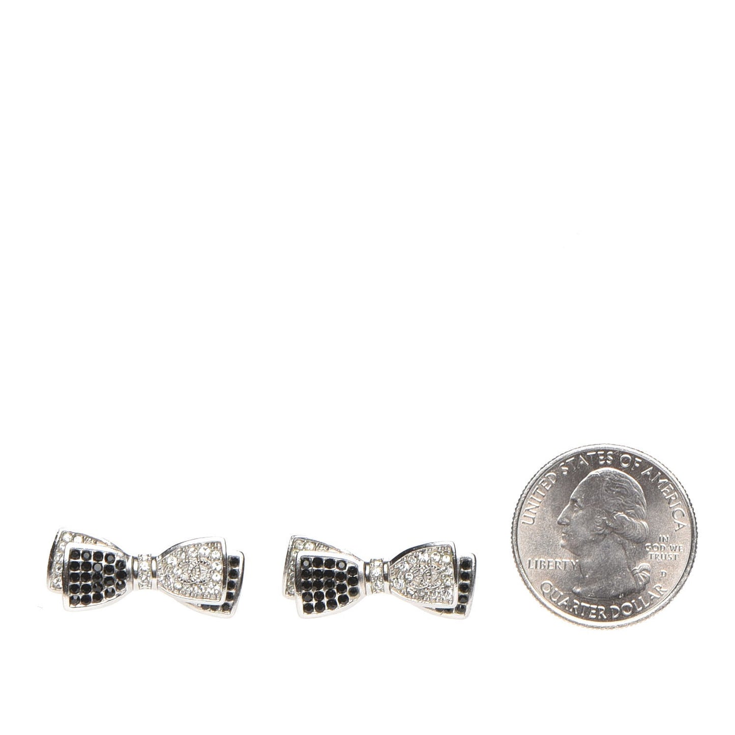 Crystal CC Bow Tie Earrings Black Silver