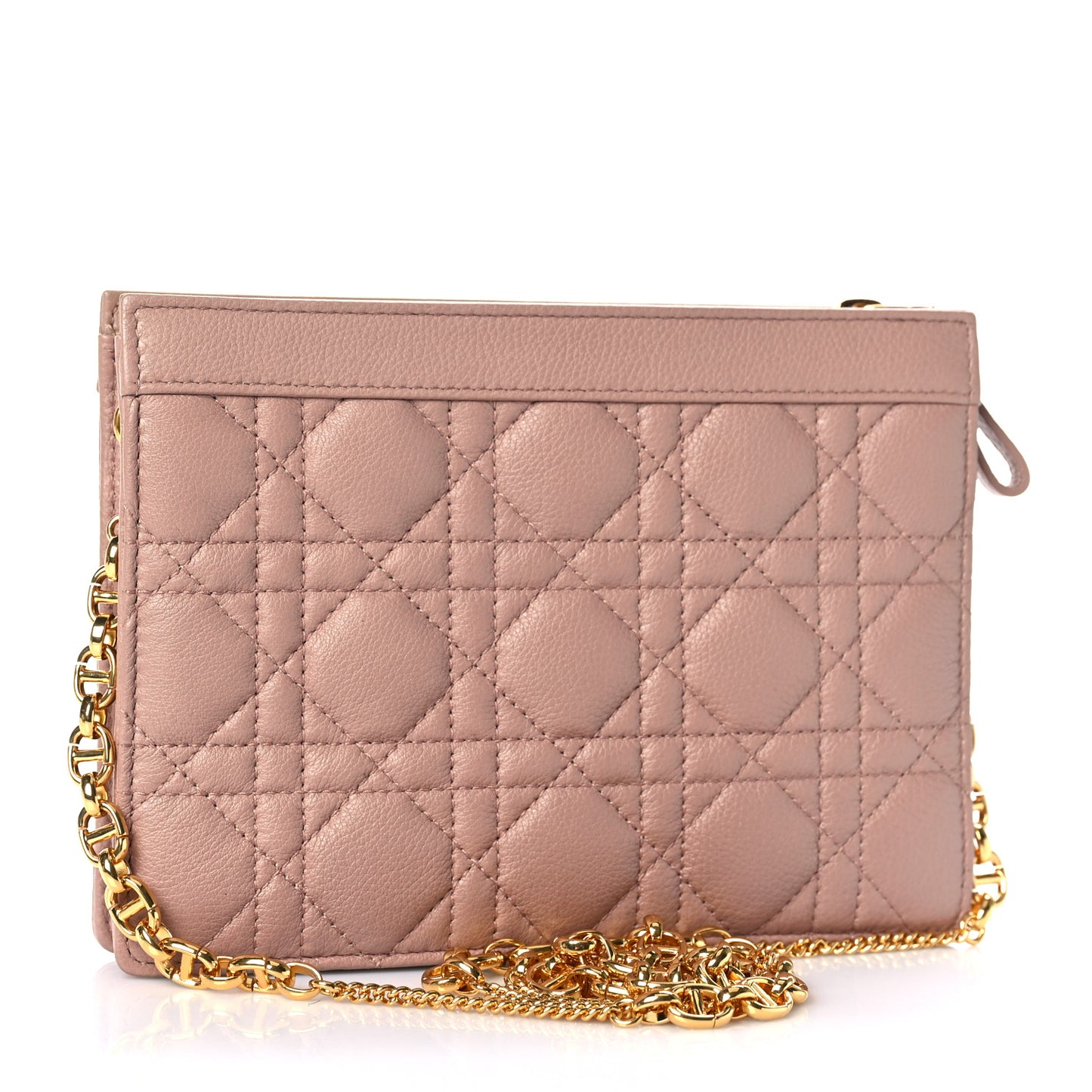 Calfskin Cannage Caro Zipped Pouch With Chain Fard
