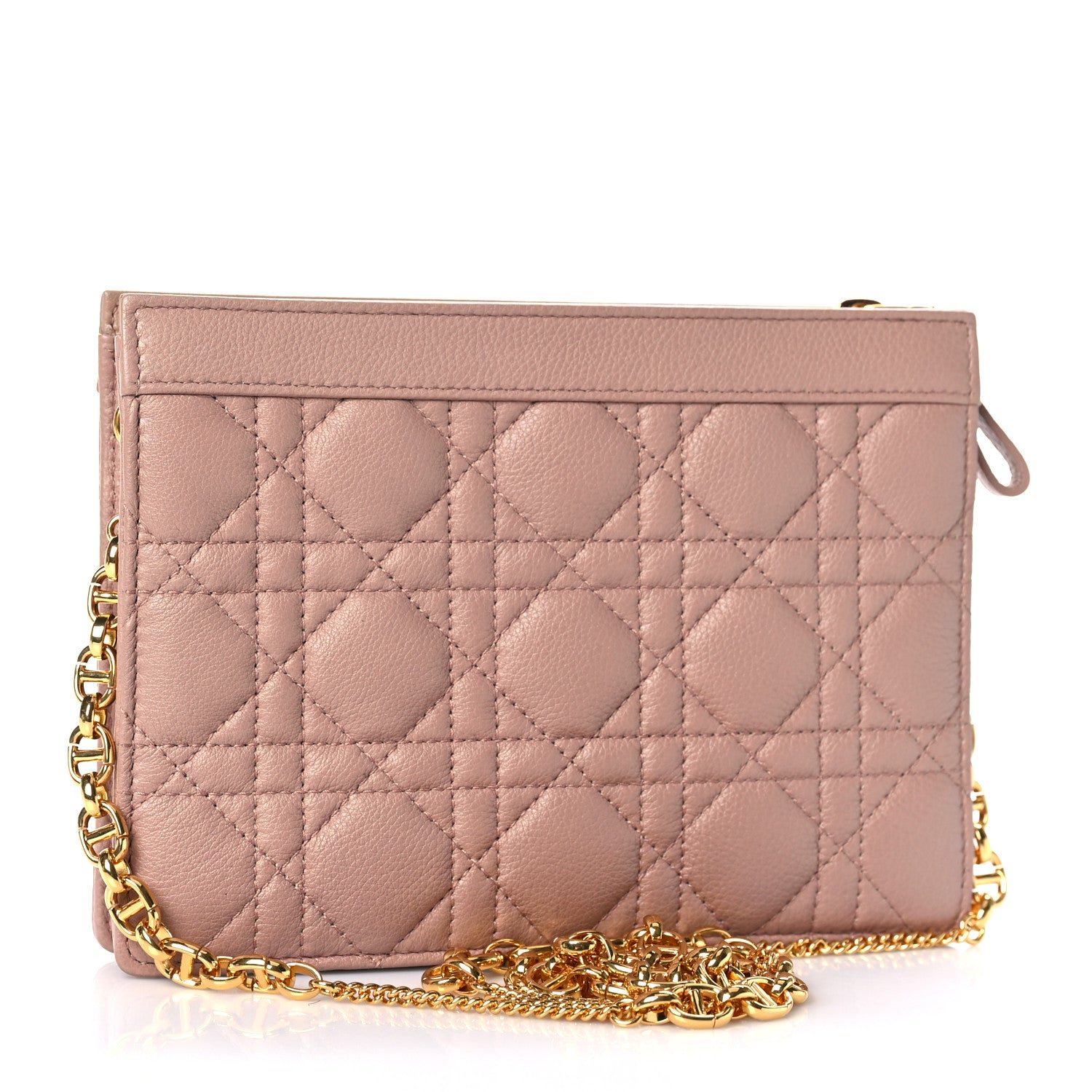 Christian Dior Calfskin Cannage Caro Zipped Pouch With Chain Fard 3 of 8