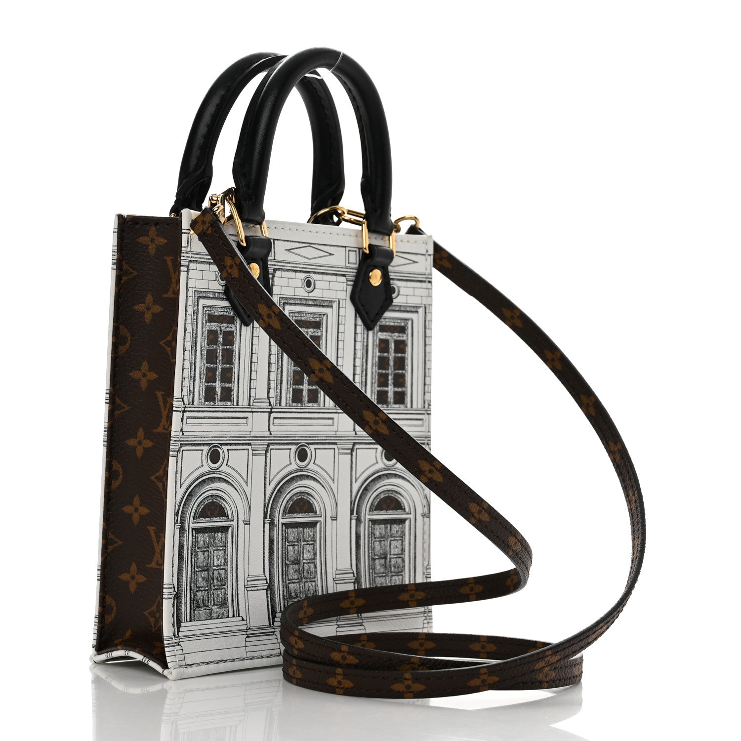 Louis Vuitton X FORNASETTI Calfskin Architettura Petit Sac Plat Black White 3 of 9