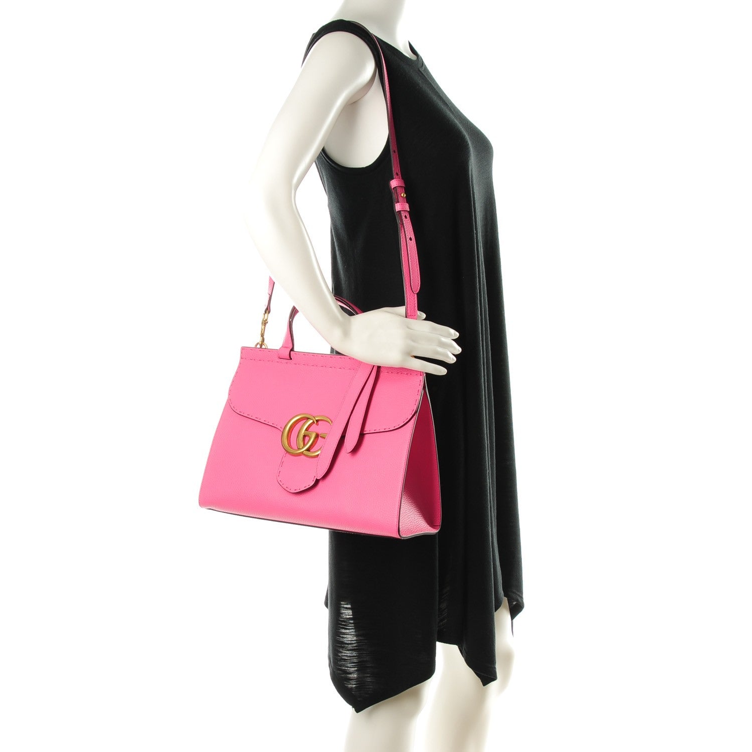 Gucci Calfskin Small GG Marmont Top Handle Bag Pink Tropical Flower 2 of 7