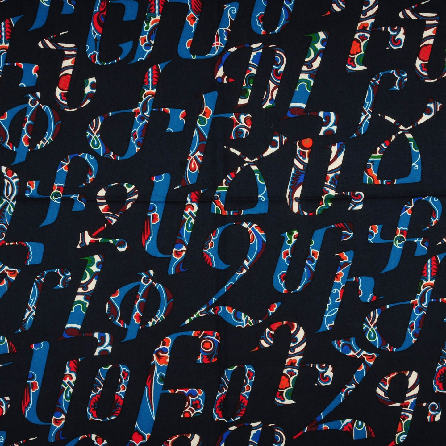 Cashmere Silk Lettres d'Erevan Shawl 140 Marine Canard Orange
