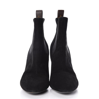 Louis Vuitton Suede Monogram Uniformes Cap Toe Chelsea 75mm Ankle Boots 39 Black 2 of 7