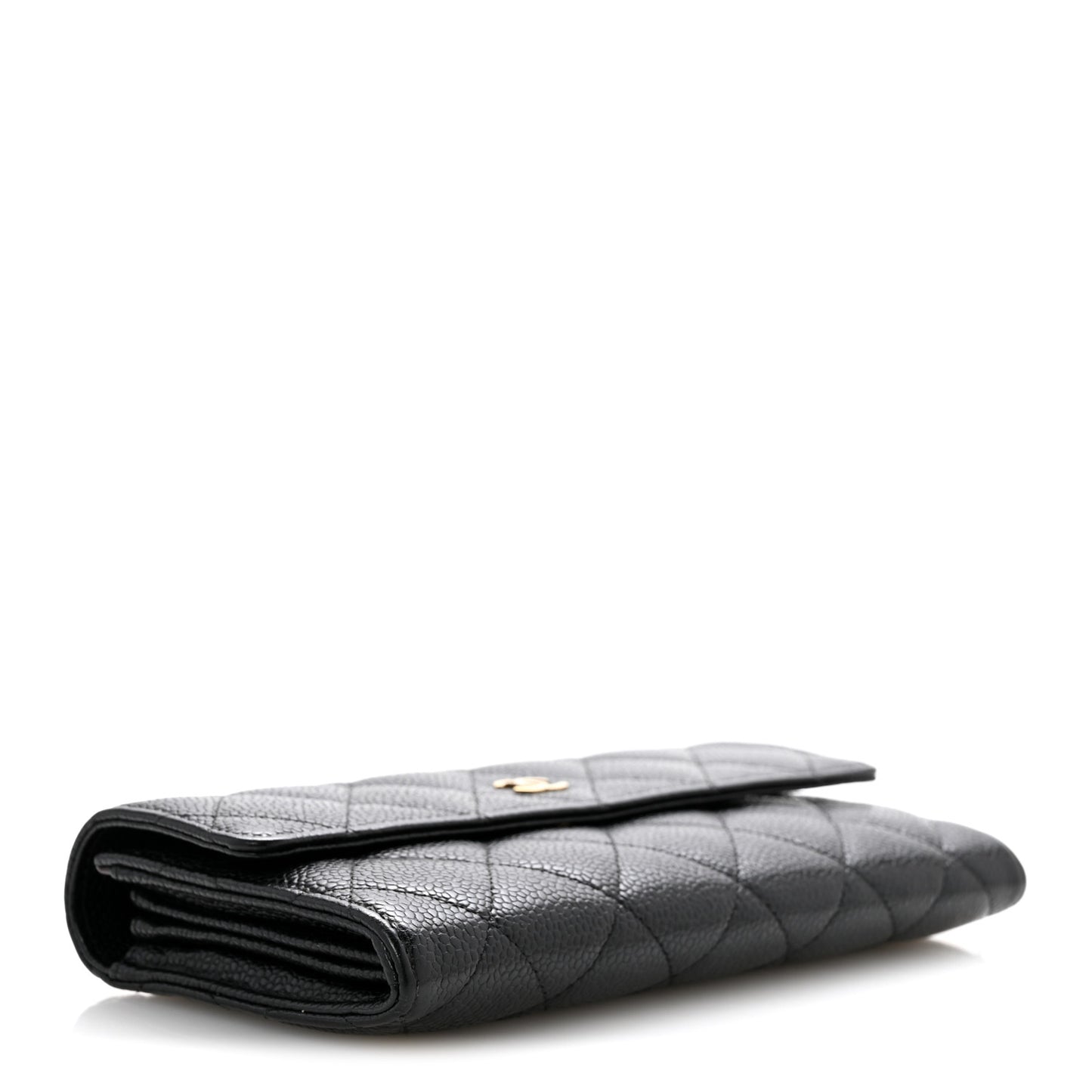 Caviar Quilted Large Gusset Flap Wallet Black