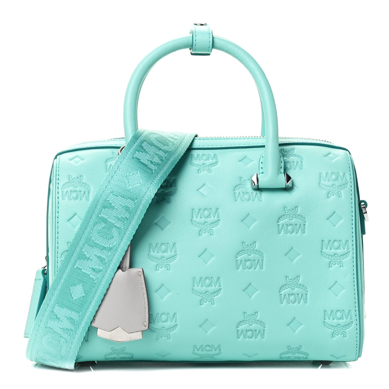 MCM Calfskin Ottomar Monogram Essential Boston Bag Pool Blue 1 of 4