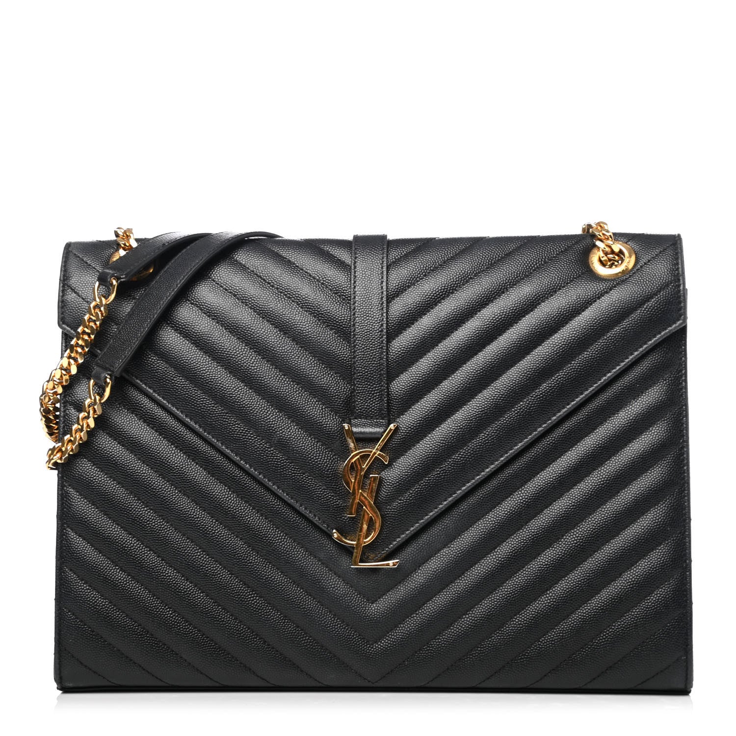 Saint Laurent Grain De Poudre Matelasse Chevron Large Monogram Satchel Black 1 of 4