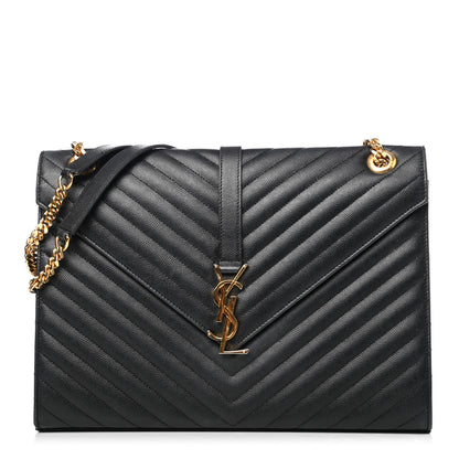 Saint Laurent Grain De Poudre Matelasse Chevron Large Monogram Satchel Black 1 of 4