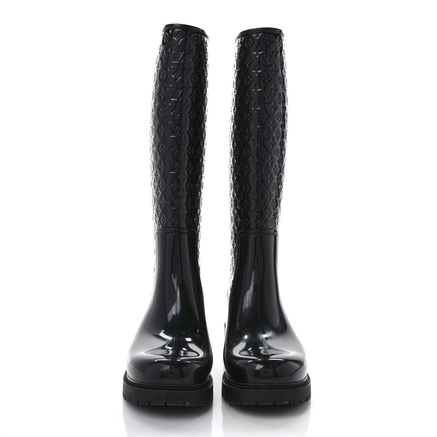 Rubber Embossed Monogram Splash Rain Boots 39 Black