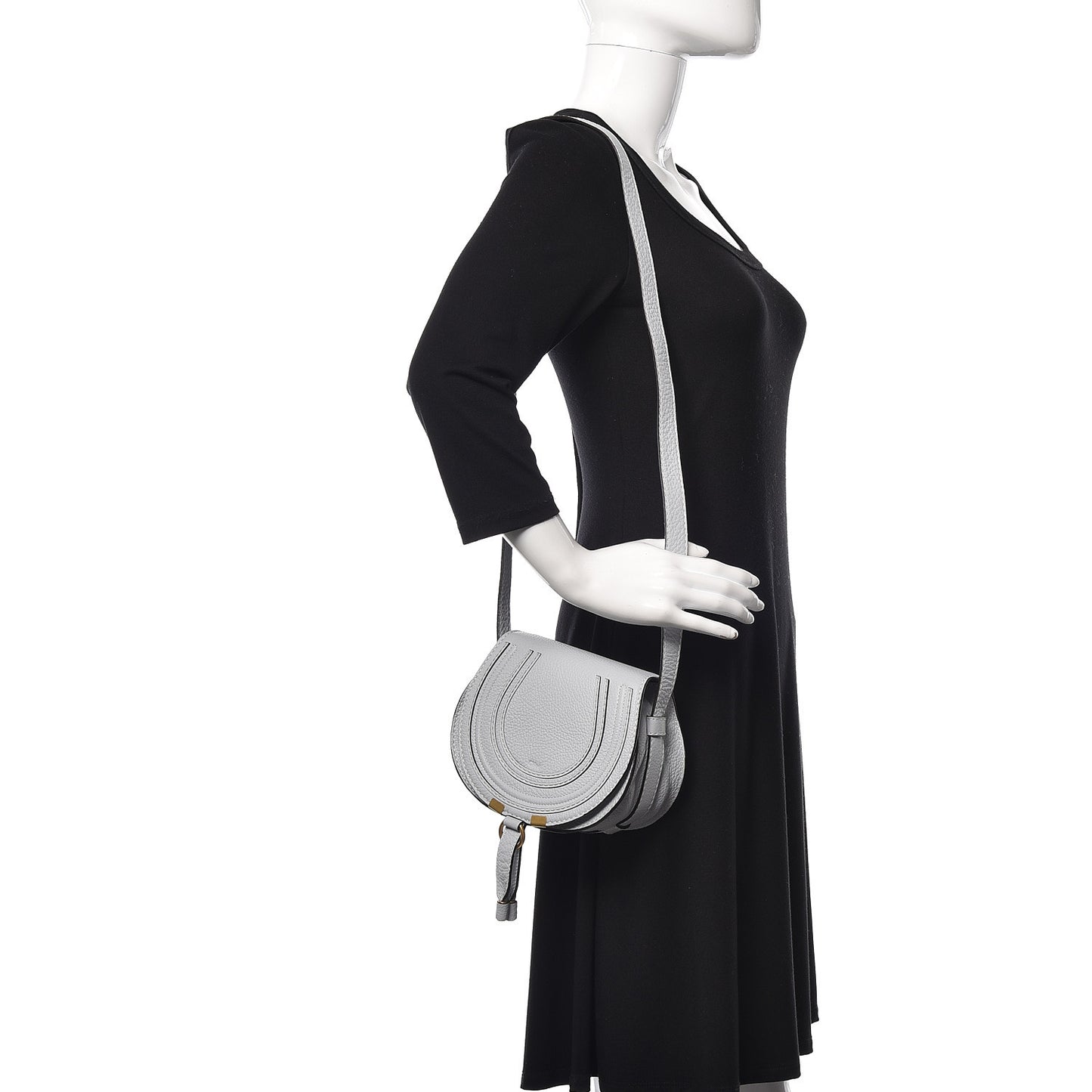 Calfskin Mini Marcie Round Crossbody Bag Airy Grey