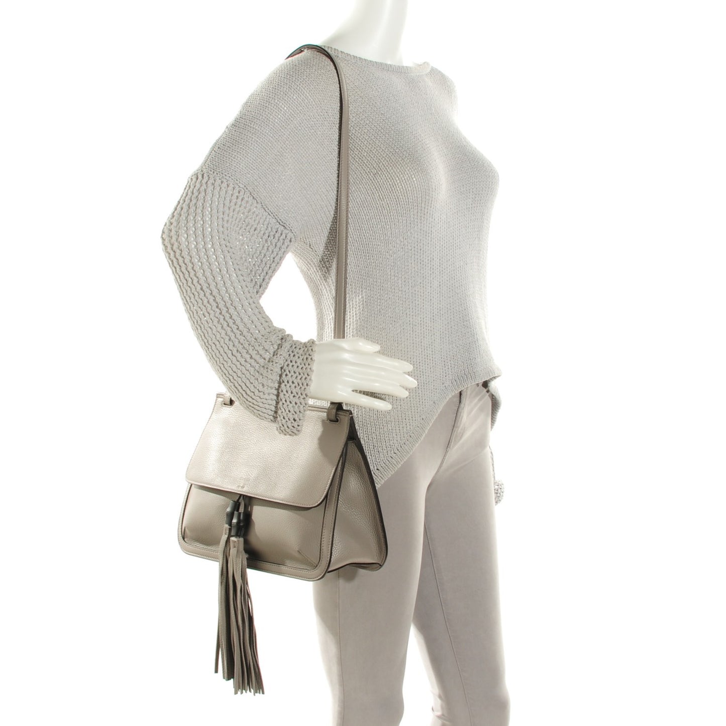 Cellarius Calfskin Medium Bamboo Daily Flap Shoulder Bag Storm Grey