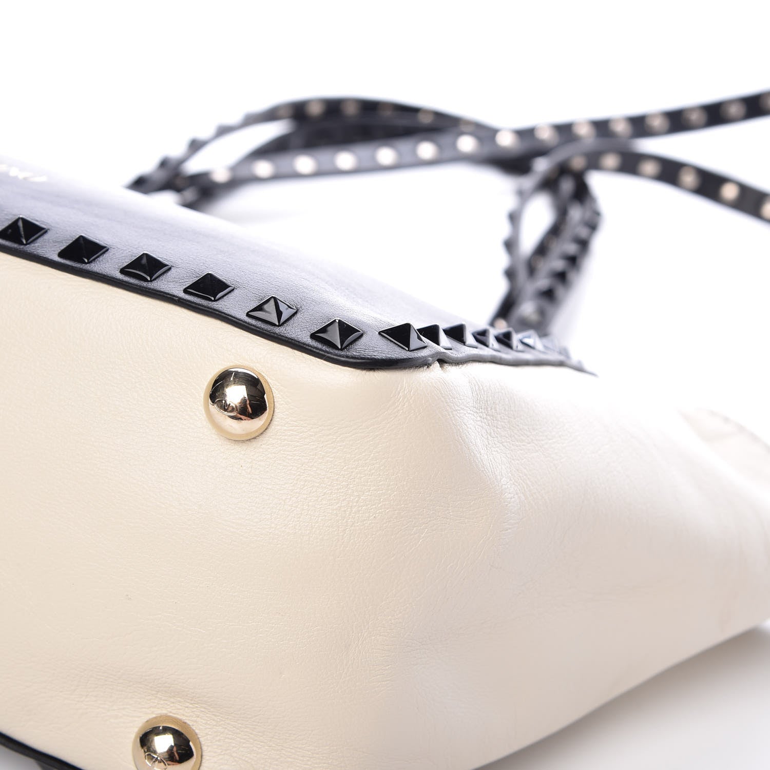 Valentino Garavani Vitello Monochrome Small Rockstud Tote Black Light Ivory 11 of 14