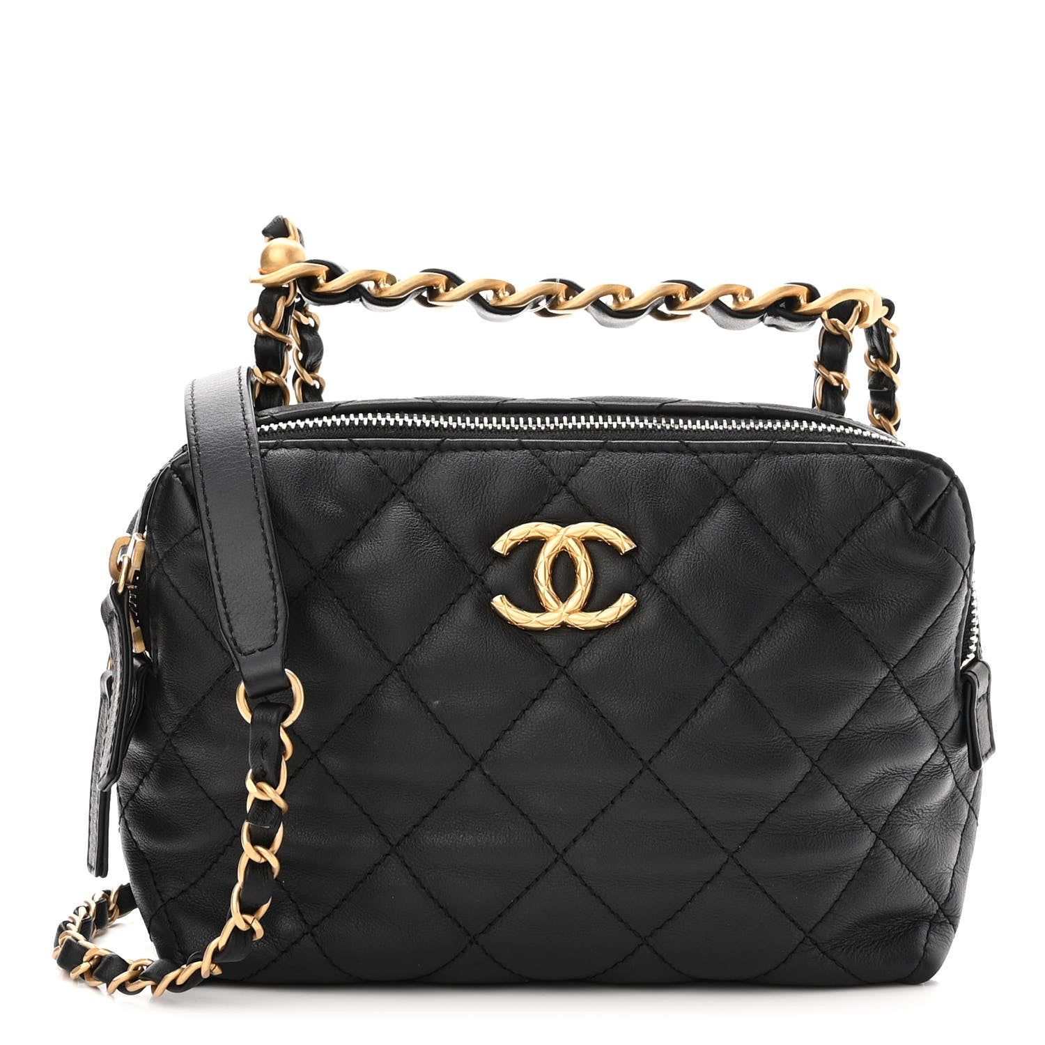 Chanel Calfskin Quilted Mini Bowling Bag Black 1 of 10