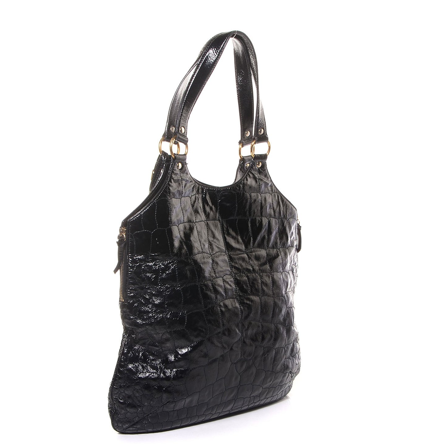 Patent Crocodile Embossed Tribute Tote Black