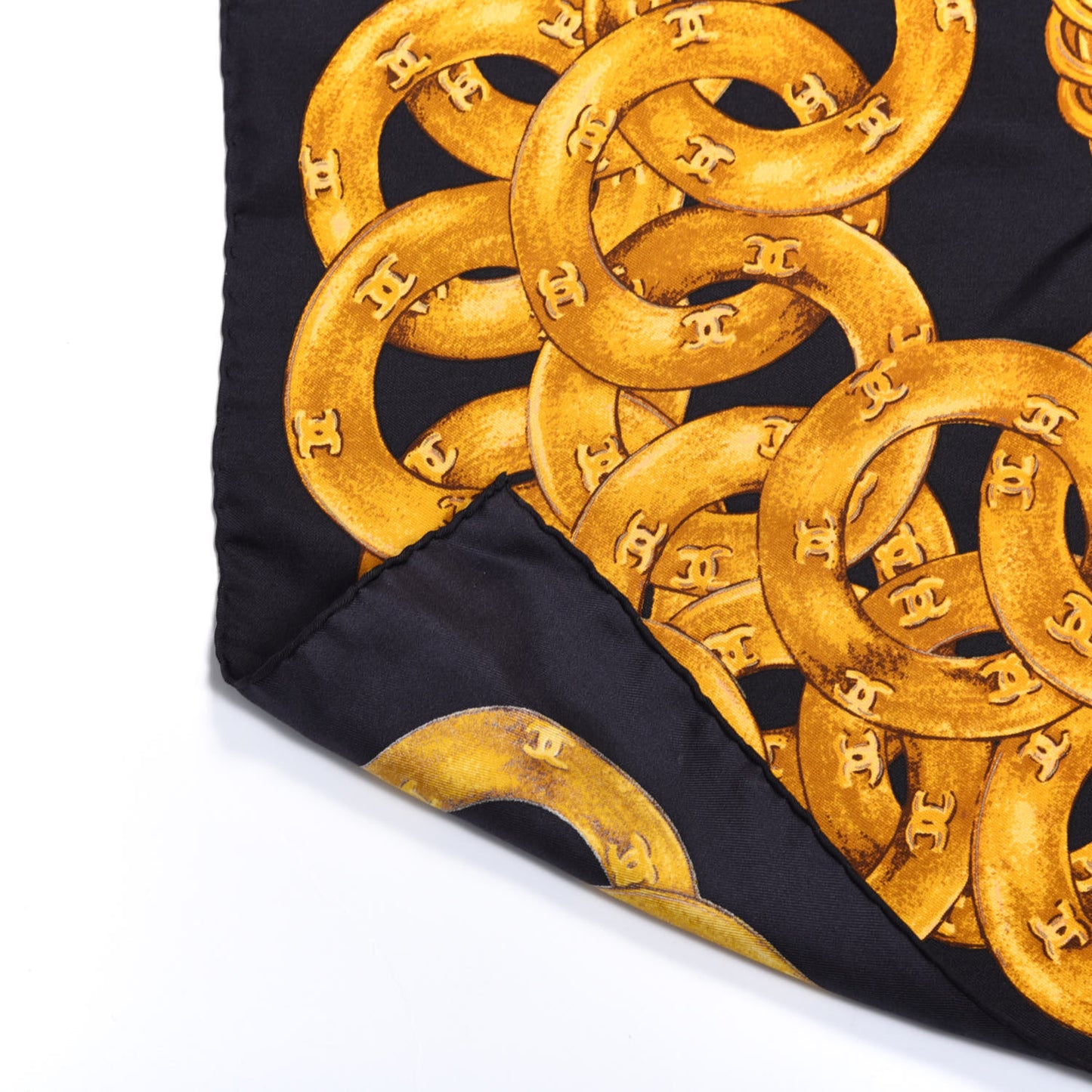 Silk CC Chain Square Scarf Black
