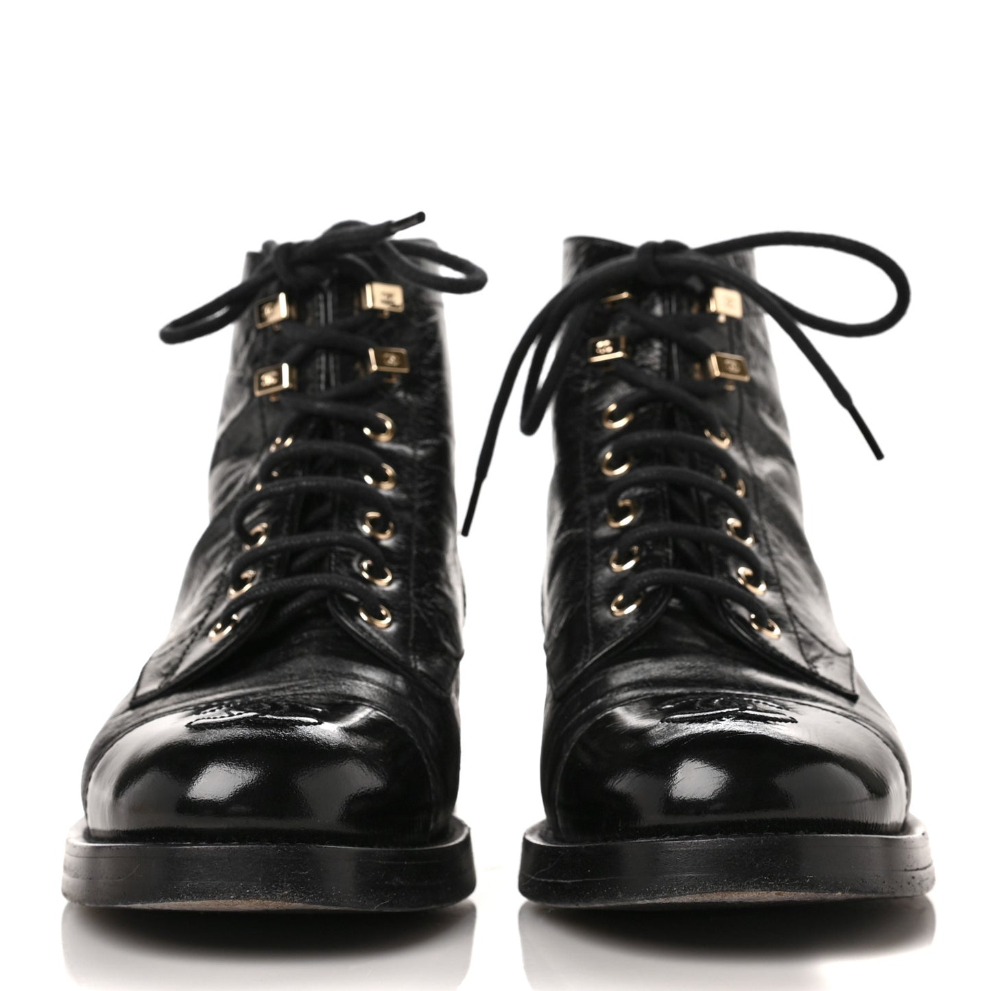 Aged Calfskin Lace Up Combat Boots 38 Black