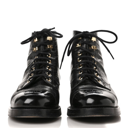 Chanel Aged Calfskin Lace Up Combat Boots 38 Black 2 of 9