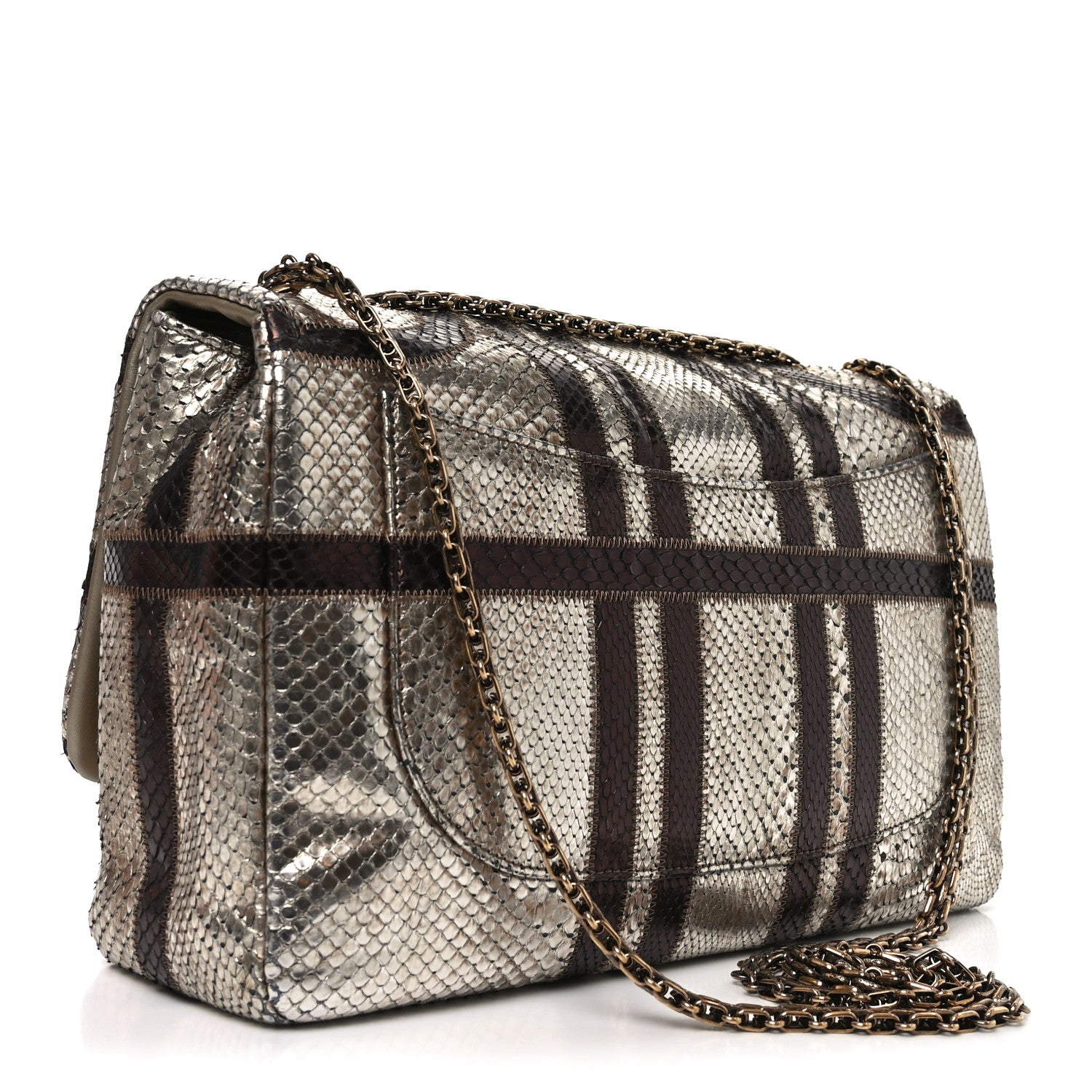 Chanel Metallic Snakeskin Jumbo Single Flap Light Gold Bronze 3 of 10