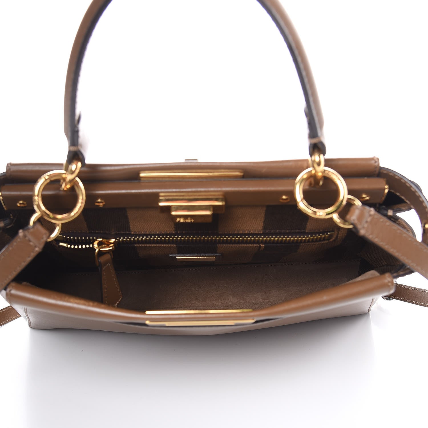Fendi Vitello Morgan Fabric Jacquard Pequin Medium Peekaboo Iconic Satchel Foresta Tobacco Black 5 of 12
