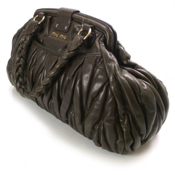 Miu Miu Leather Matelasse Coffer Frame Tote Brown 5 of 10