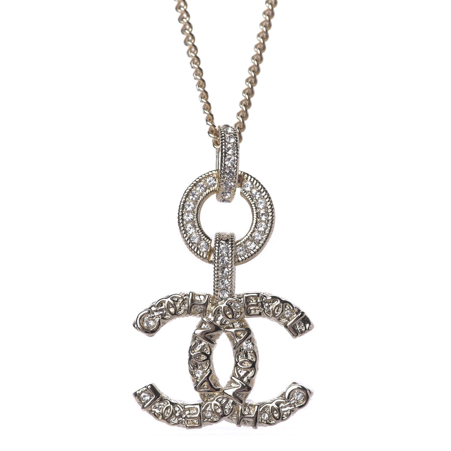 Crystal CC Logo Pendant Necklace Gold