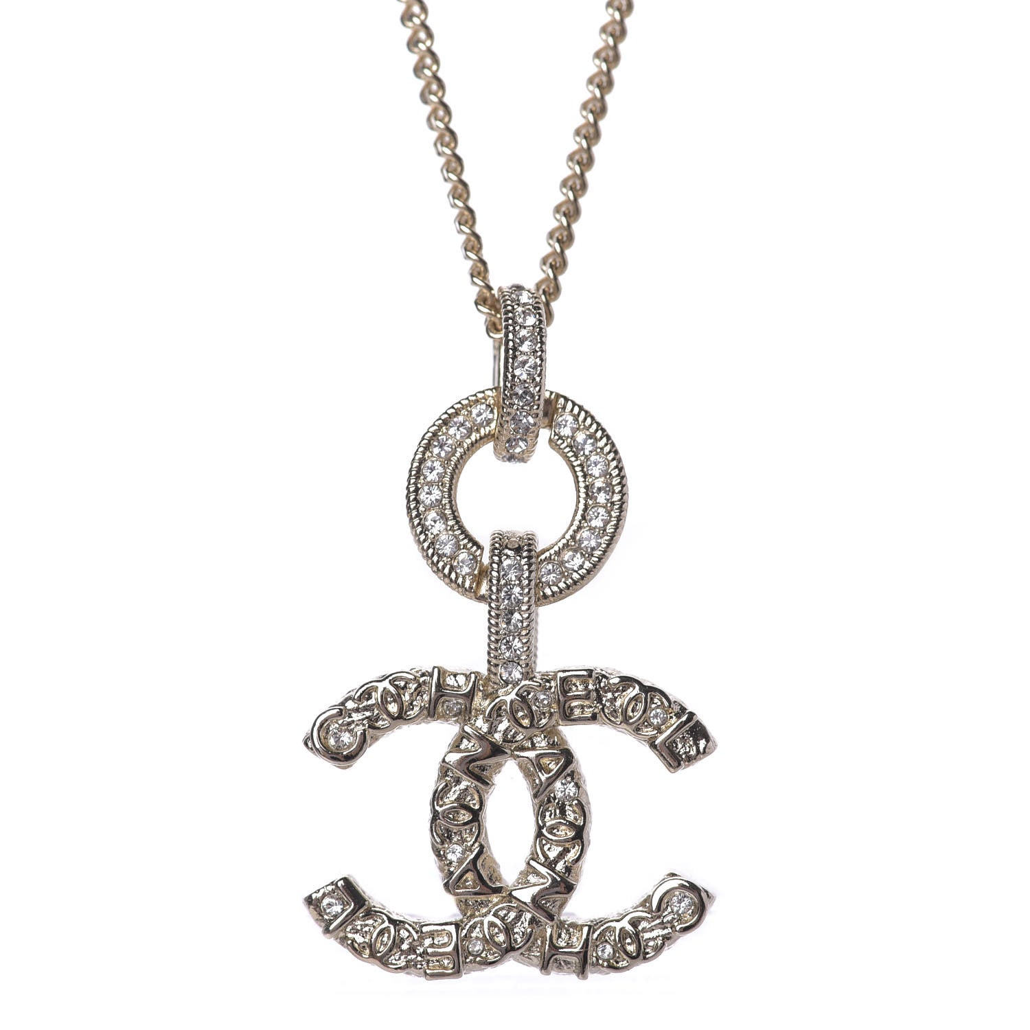 Chanel Crystal CC Logo Pendant Necklace Gold 1 of 6