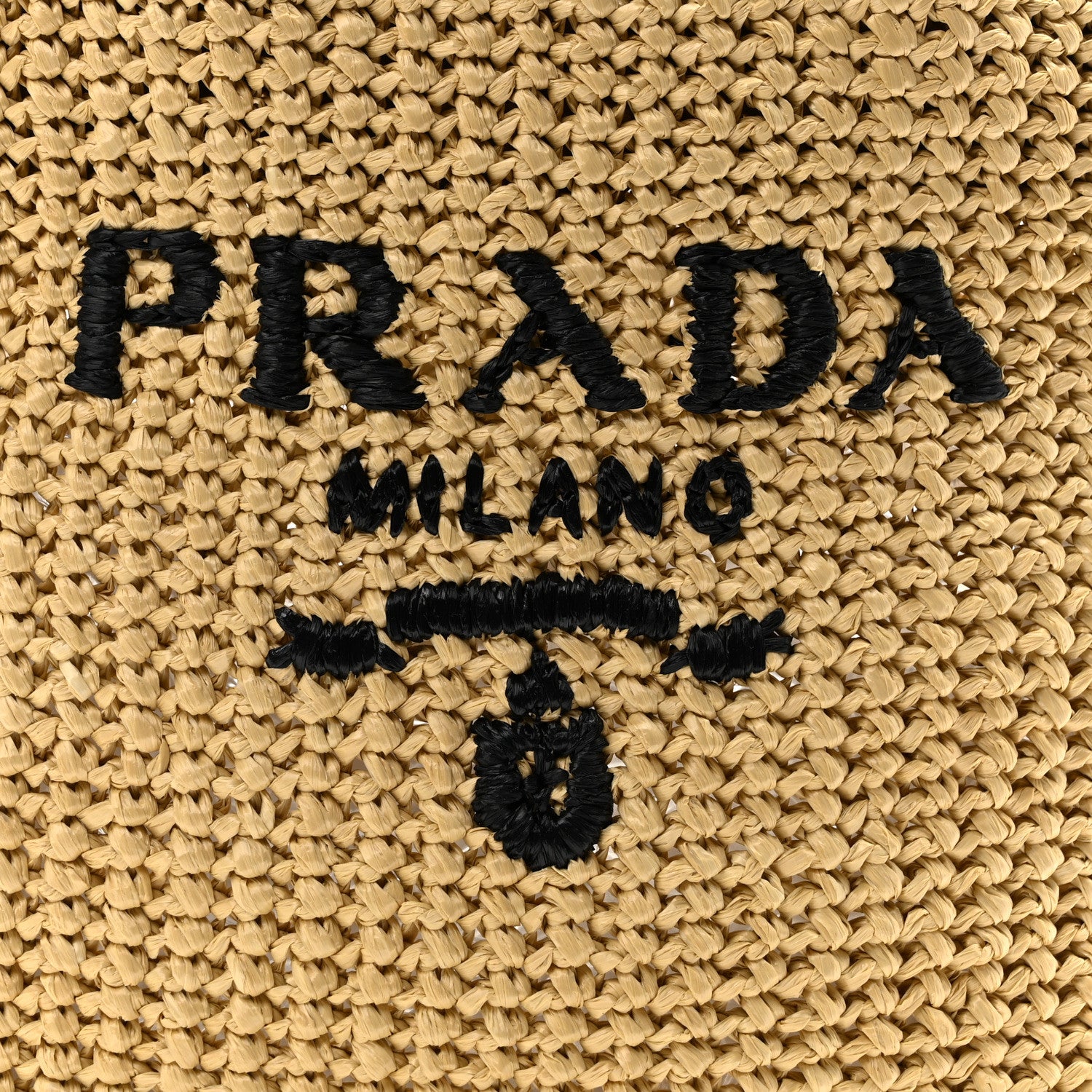 Prada Yarn Raffia Effect Crochet Embroidered Small Logo Tote Naturale 7 of 9