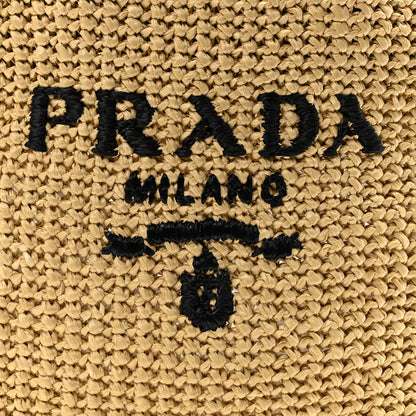 Prada Yarn Raffia Effect Crochet Embroidered Small Logo Tote Naturale 7 of 9