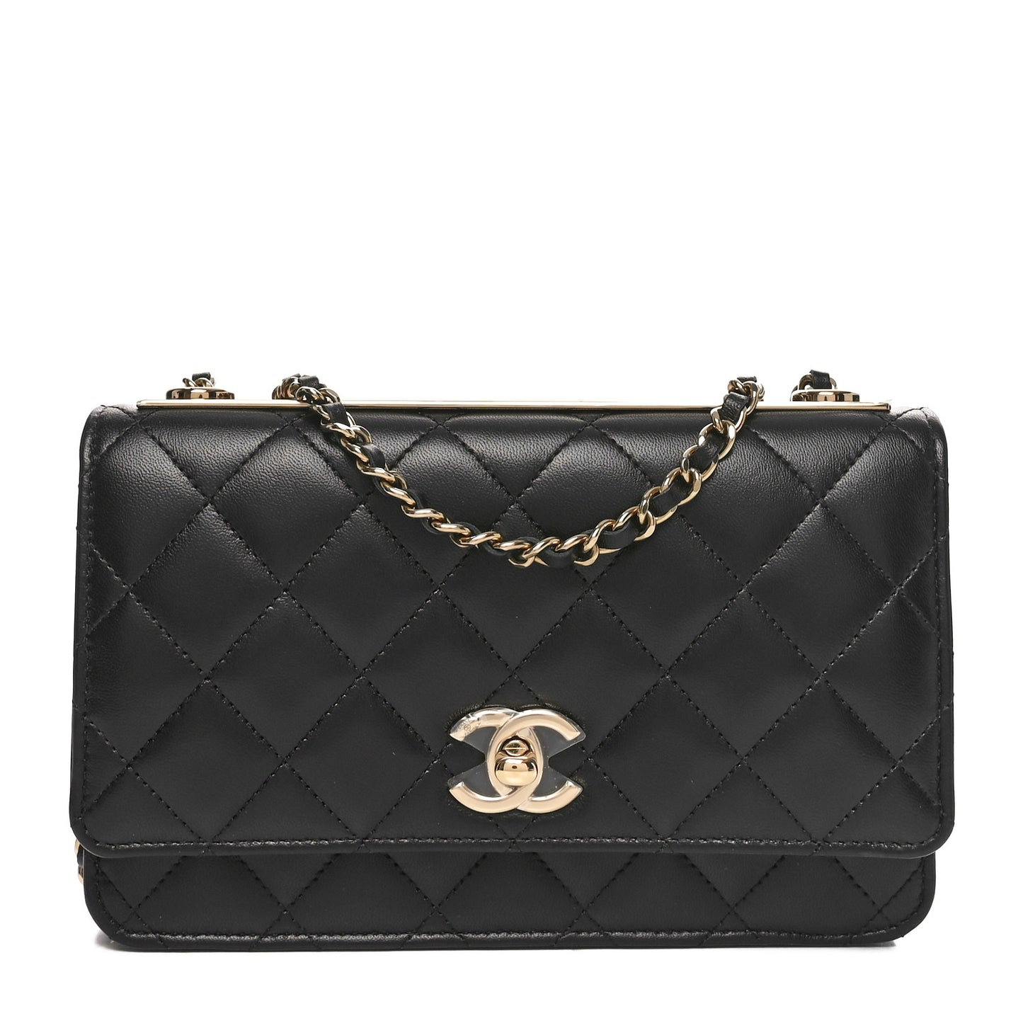 Lambskin Quilted Trendy CC Wallet On Chain WOC Black