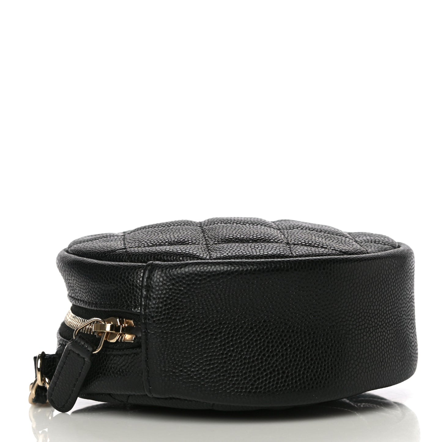 Caviar Quilted Round Clutch With Chain Black