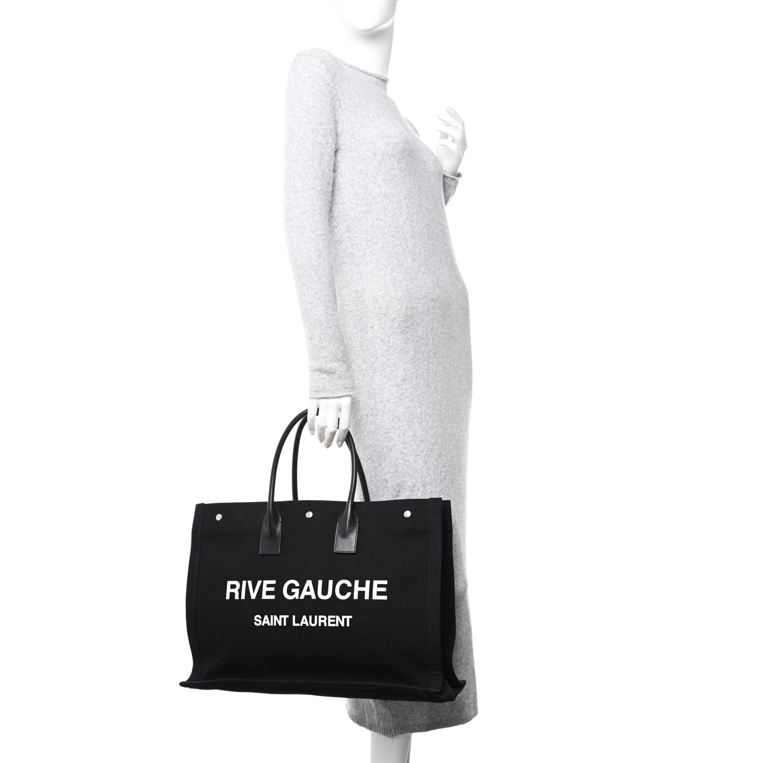 Saint Laurent Linen Calfskin Rive Gauche Tote Black 2 of 9