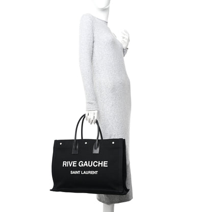 Saint Laurent Linen Calfskin Rive Gauche Tote Black 2 of 9