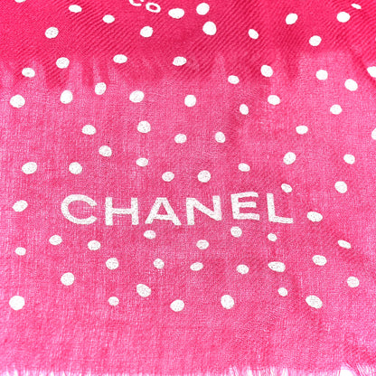 Chanel Cashmere CC Polka Dot Fringe Stole Burgundy White 3 of 4