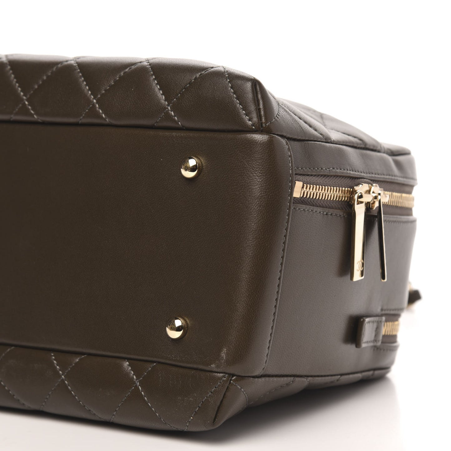 Lambskin Quilted Medium Trendy CC Bowling Bag Dark Khaki