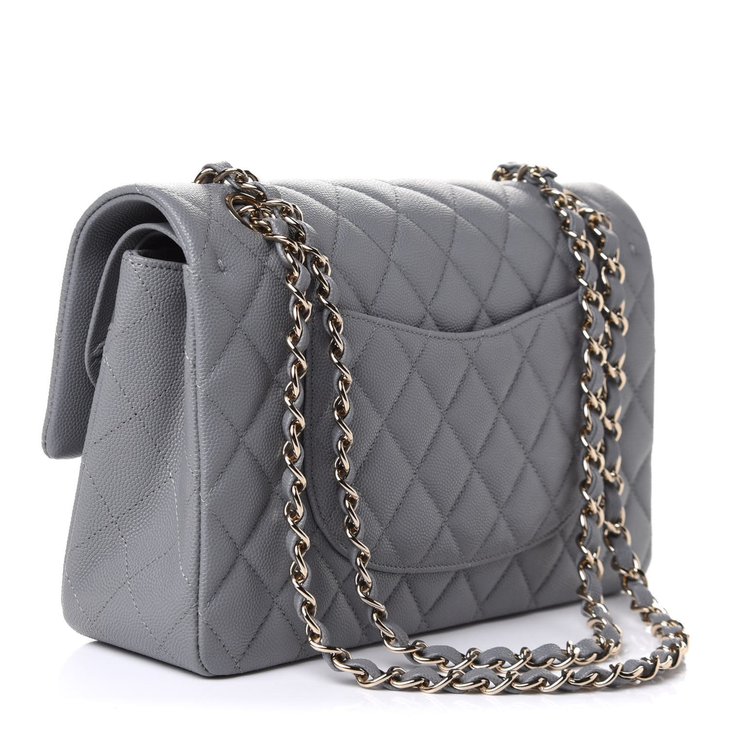 Caviar Quilted Medium Double Flap Grey