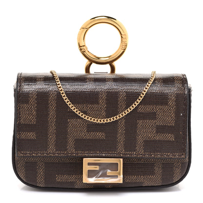 Fendi Glazed Fabric FF 1974 Nano Baguette Charm Mogano Panna 1 of 9