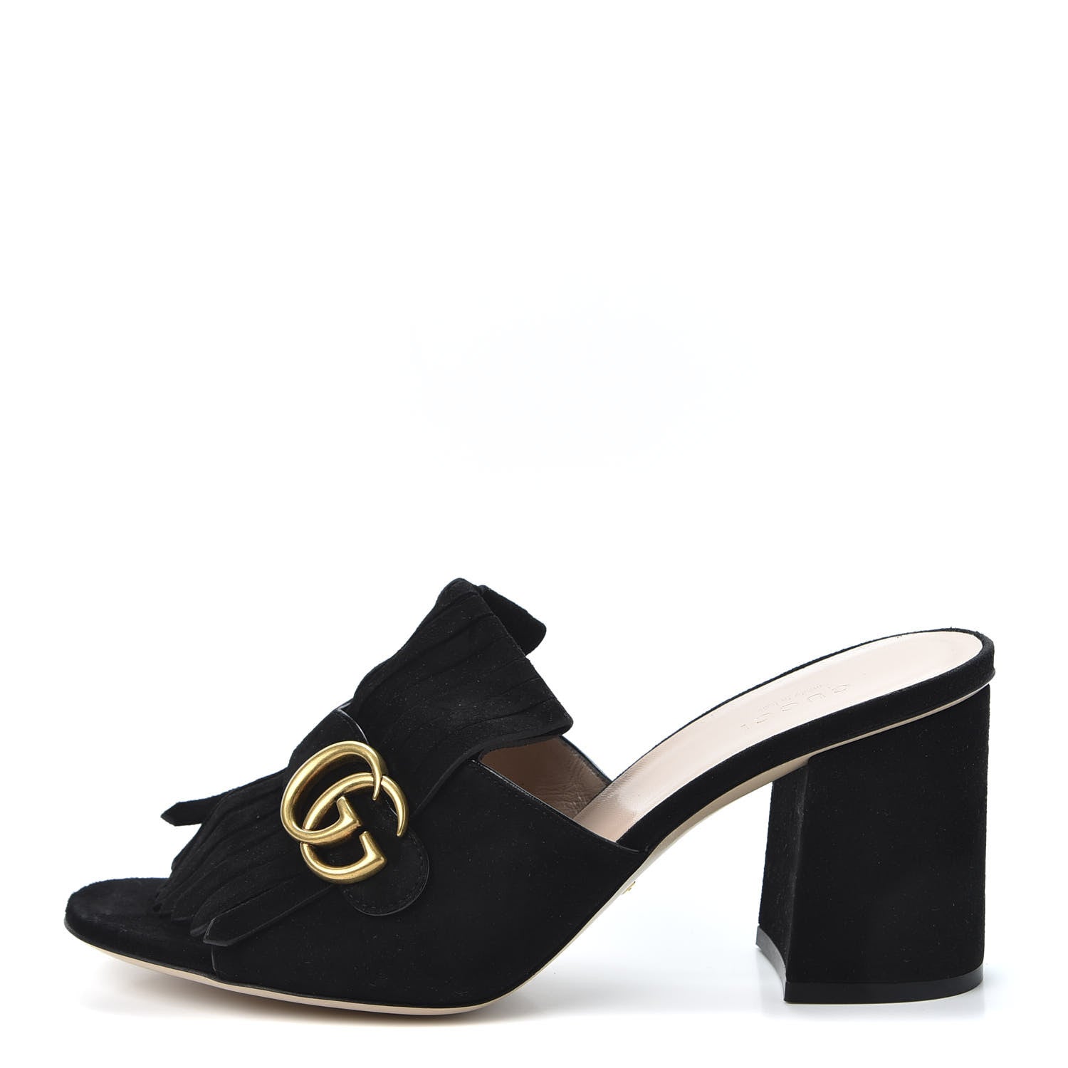 Gucci Kid Scamosciato GG Marmont Fringe 75mm Slide Sandals 40.5 Black 1 of 9
