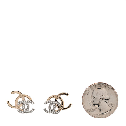 Chanel Crystal Double CC Earrings Gold Silver 2 of 5