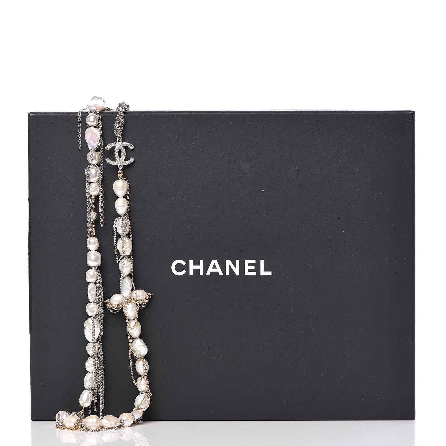 Chanel Graduated Pearl CC Long Necklace Gold Silver 6 of 6
