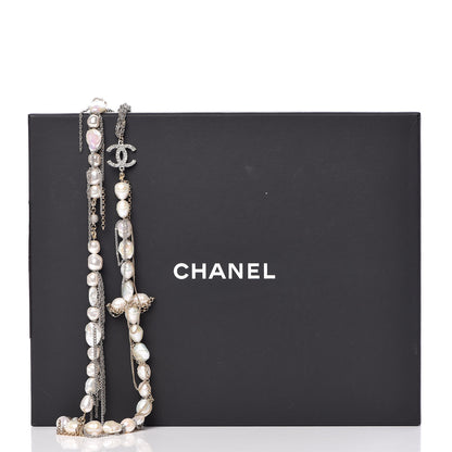 Chanel Graduated Pearl CC Long Necklace Gold Silver 6 of 6