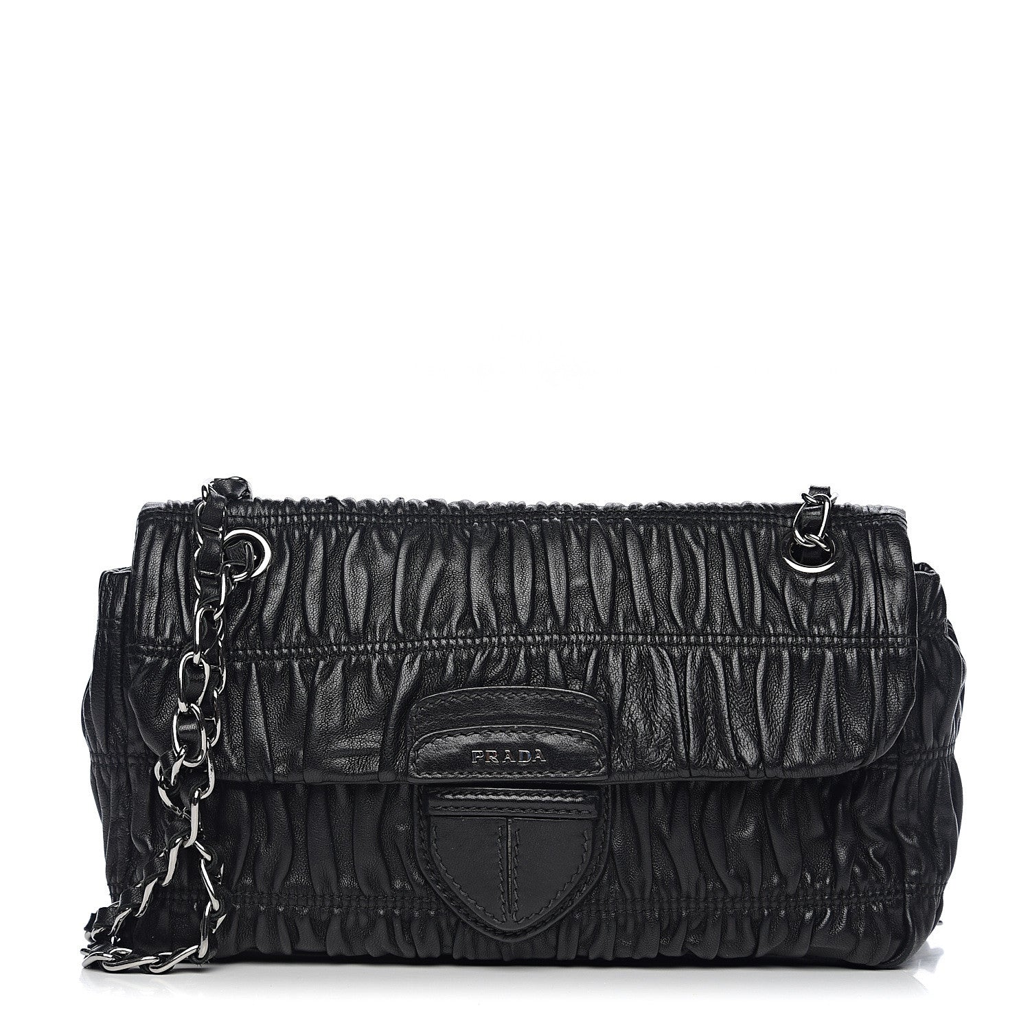 Prada Nappa Gaufre Flap Chain Shoulder Bag Black 1 of 9