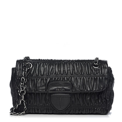 Prada Nappa Gaufre Flap Chain Shoulder Bag Black 1 of 9