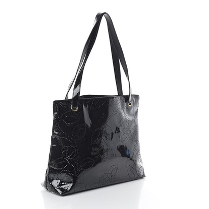 Chanel Patent Perforated Camellia Tote Black 2 of 9
