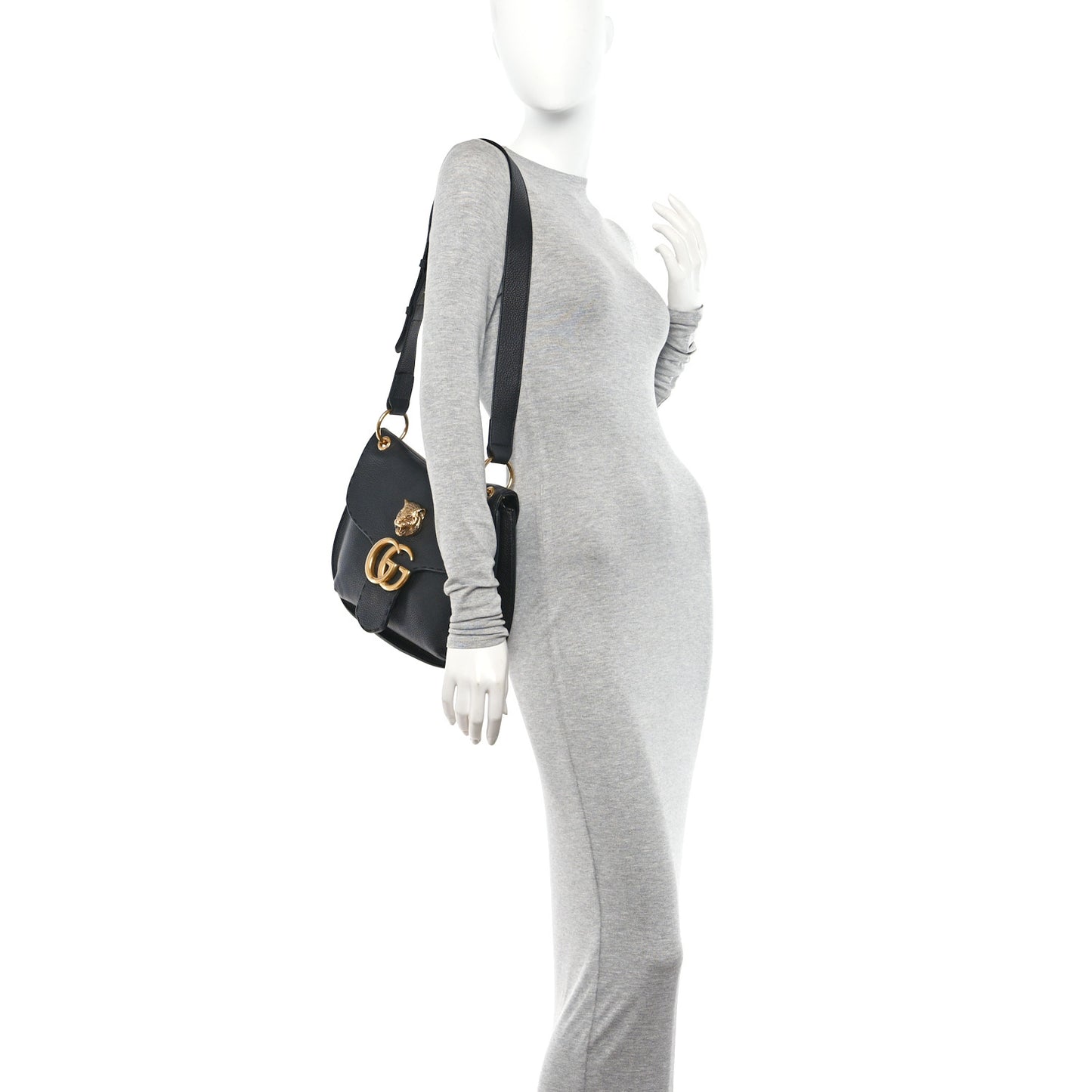 Cellarius Calfskin Feline GG Marmont Flap Shoulder Bag Black