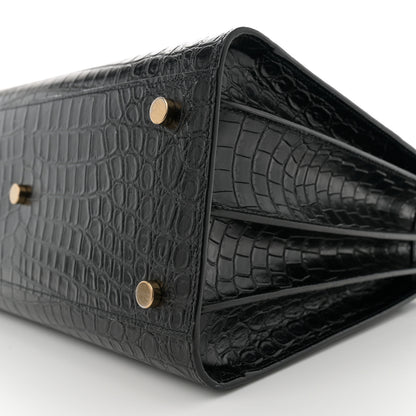 Saint Laurent Calfskin Crocodile Embossed Small Sac de Jour Black 10 of 13