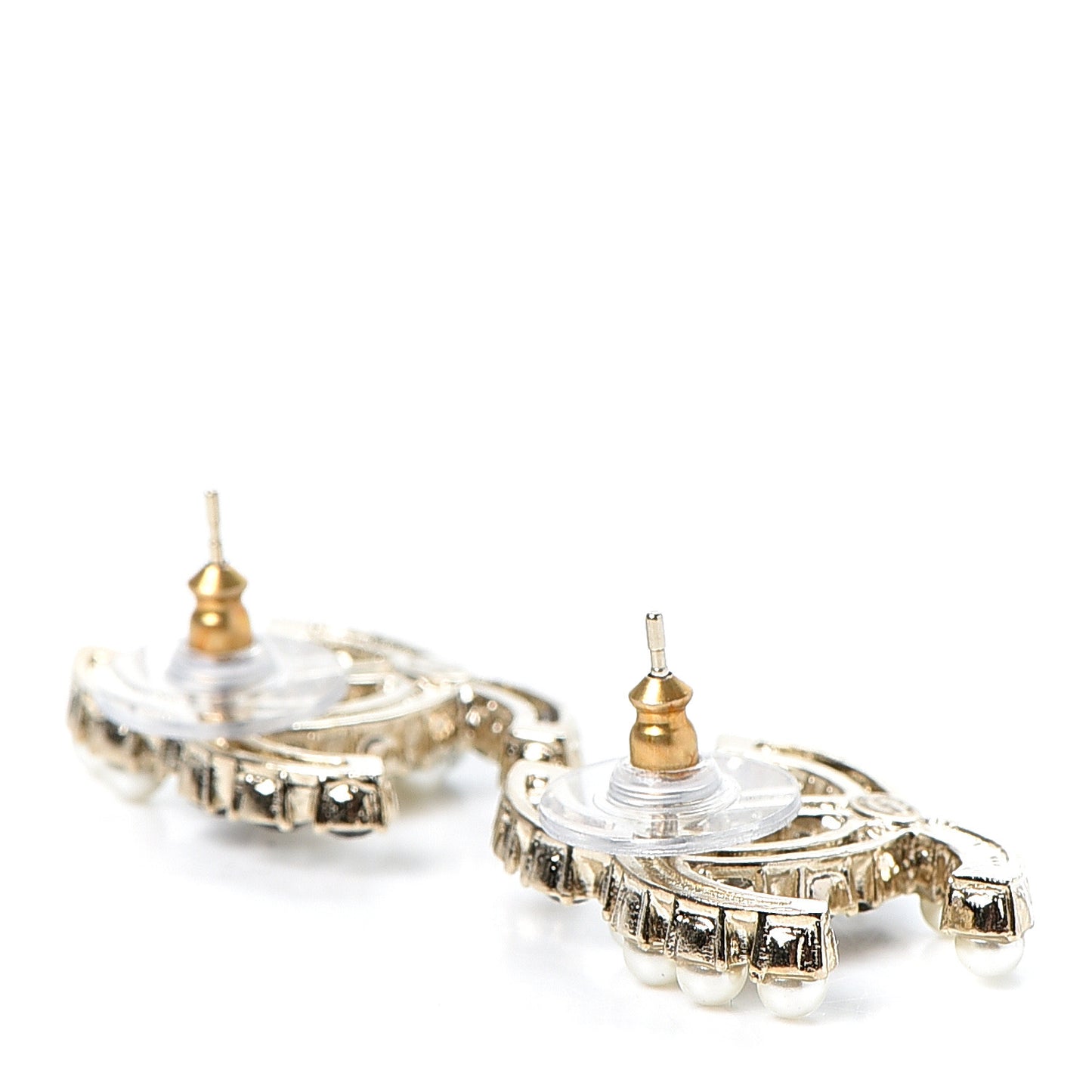 Resin Pearl CC Dazzling Domino Earrings Gold Black
