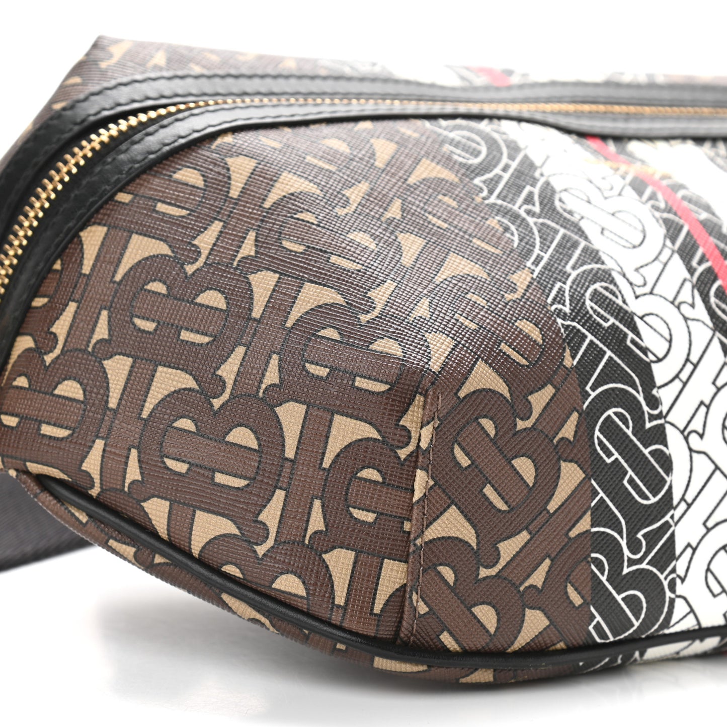 E-Canvas Monogram Stripe Medium Sonny Bum Bag Bridle Brown